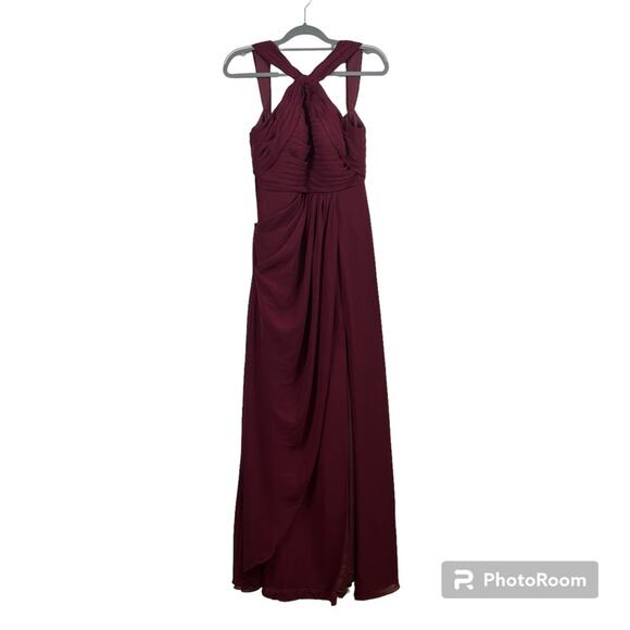 AZAZIE New Mellie Cabernet Pleated Sleeveless Halter Maxi Evening Formal Dress - Picture 12 of 12